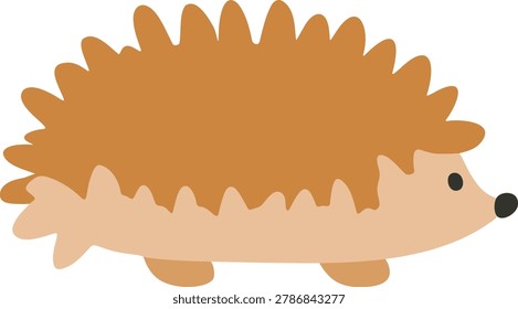 Simple illustration of a brown hedgehog in side view with spiky fur small legs and a tiny face.