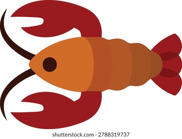 Simple illustration of a brown lobster with large red claws segmented body antenna and fan shaped tail