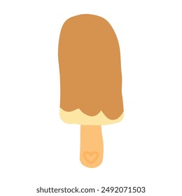 Simple illustration of a brown and yellow popsicle on a stick, featuring a small heart detail on the handle. Perfect for summer themes, dessert concepts, and playful, minimalistic designs.