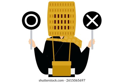Simple illustration of a buddhist monk holding a maru-batu stick, Vector Illustration