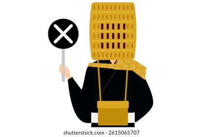 Simple illustration of a buddhist monk holding a maru-batu stick, Vector Illustration
