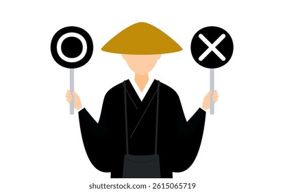 Simple illustration of a buddhist monk holding a maru-batu stick, Vector Illustration