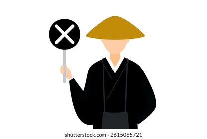Simple illustration of a buddhist monk holding a maru-batu stick, Vector Illustration