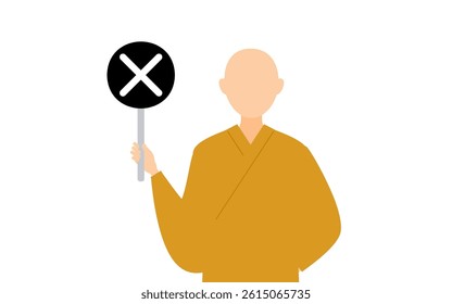 Simple illustration of a buddhist monk holding a maru-batu stick, Vector Illustration