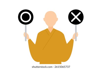 Simple illustration of a buddhist monk holding a maru-batu stick, Vector Illustration
