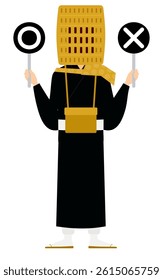 Simple illustration of a buddhist monk holding a maru-batu stick, Vector Illustration