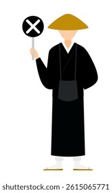 Simple illustration of a buddhist monk holding a maru-batu stick, Vector Illustration