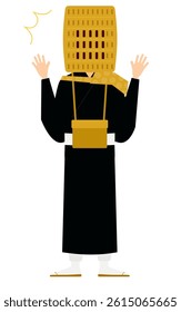 Simple illustration of a buddhist monk surprised, he opens his arms, Vector Illustration