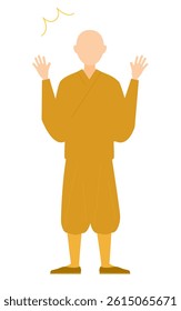 Simple illustration of a buddhist monk surprised, he opens his arms, Vector Illustration