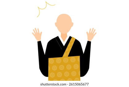 Simple illustration of a buddhist monk surprised, he opens his arms, Vector Illustration