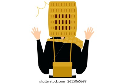 Simple illustration of a buddhist monk surprised, he opens his arms, Vector Illustration