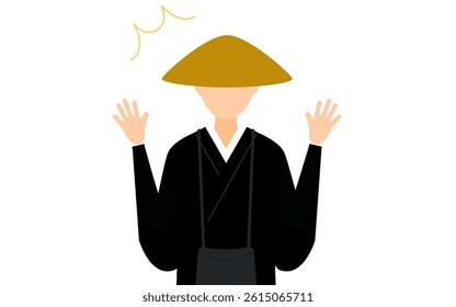 Simple illustration of a buddhist monk surprised, he opens his arms, Vector Illustration