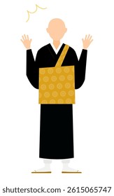 Simple illustration of a buddhist monk surprised, he opens his arms, Vector Illustration
