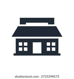 Ilustración simple de un edificio con una puerta y ventanas