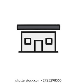 Ilustración simple de una fachada de edificio con una puerta y ventanas
