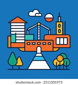 simple illustration of building vector grapics. bold and solid line