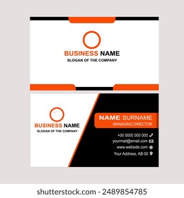 Simple Illustration of business card template. Elegant abstract with orange, black and white colors in a flat design style