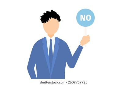 Simple illustration of businessman in business suit holding a yes-no stick, Vector Illustration