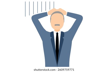 Simple illustration of businessman in business suit worry with one's head in the sand, Vector Illustration