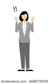 Simple illustration of businesswoman in business suit raising her hand in surprise, Vector Illustration