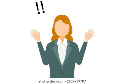 Simple illustration of businesswoman in business suit raising her hand in surprise, Vector Illustration