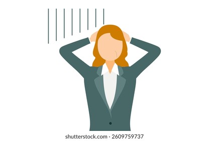 Simple illustration of businesswoman in business suit worry with one's head in the sand, Vector Illustration