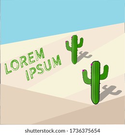 ilustración simple con cactus en el desierto para fondo, postal, impresión, diseño textil 