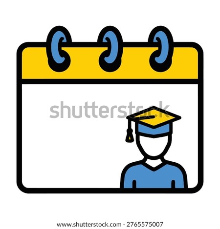 A simple illustration of a calendar with a student wearing a graduation cap and gown, symbolizing education and academic achievement