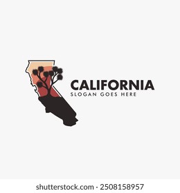 Ilustración simple del mapa del estado de California y el Vector de diseño del logotipo del árbol de Joshua sobre fondo blanco