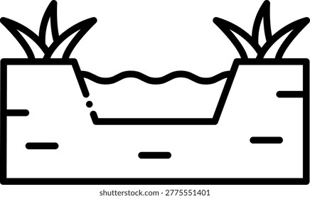 Simple illustration of a calm river flowing between earthy banks with grass.