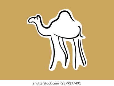 simple illustration of a camel with minimalist black lines on a sand colored background.