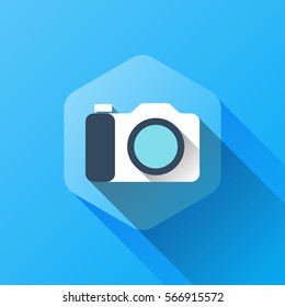 simple illustration of camera icon in flat style with soft long shadow. vector camera symbol design. can be used for web design, web site, app mobile or widget.