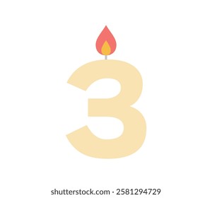 Simple illustration of a candle with the number 3 vector