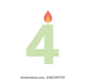 Simple illustration of a candle with the number 4 vector