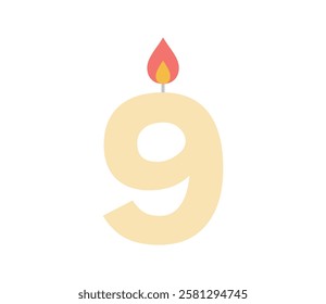 Simple illustration of a candle with the number 9 Vector