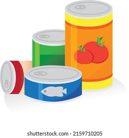 Simple illustration with canned non-perishable food. Vector.