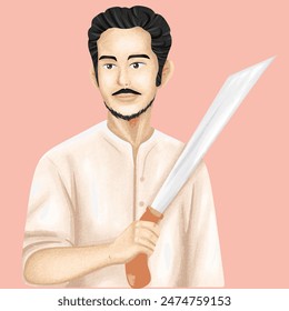 Simple illustration of captain patimura Thomas Matulessia, hero of maluku, indonesia