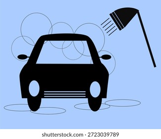 Ilustración simple del coche que se lava con el aerosol de agua. Concepto de limpieza, Renovación, mantenimiento y nuevo comienzo.