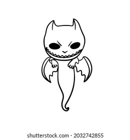 Simple illustration of cartoon bat with fangs, halloween celebration