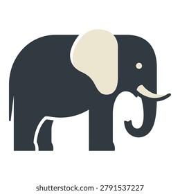 Simple illustration of cartoon elephant with beige ears and tusk standing alone icon