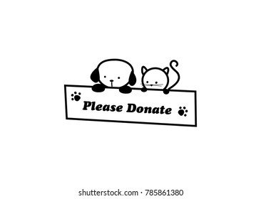 simple illustration of cat and dog asking for donation