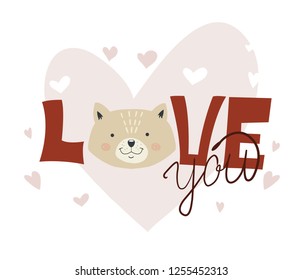 simple illustration with cat and the words love