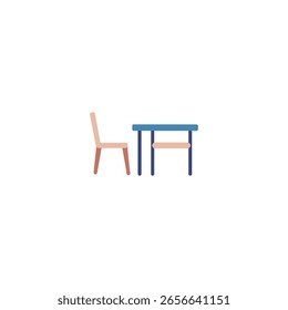 Ilustração simples de uma cadeira e mesa Uma ilustração plana, minimalista de uma cadeira e uma pequena mesa.