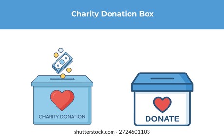 Ilustración simple de cajas de donaciones de caridad que reciben dinero, promoviendo el espíritu de dar.