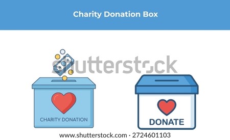 Simple illustration of charity donation boxes receiving money, promoting the spirit of giving.