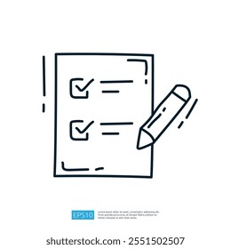 A simple illustration of a checklist with checkmarks and a pencil, symbolizing task completion or planning.