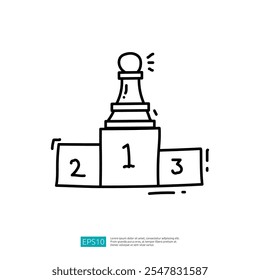 A simple illustration of a chess pawn on a podium, symbolizing achievement or ranking, with numbers indicating positions.