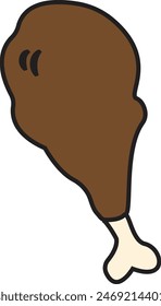 a simple illustration of a chicken drumstick. It features a brown-colored meat portion with a white bone protruding from one end, indicating where the meat would be attached to the rest of the chicken