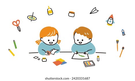 ilustración simple de niños y artesanías