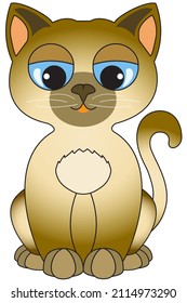 Simple illustration for children with siamese cat on a white backgroun